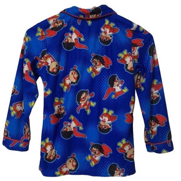 Ryan's World Boys Sz M 8 Red Titan Long Sleeve Pajamas Set 2-Piece Button Front - Picture 3 of 7